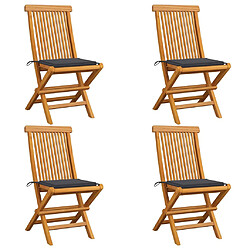 vidaXL Chaises de jardin et coussins anthracite lot de 4 Bois de teck