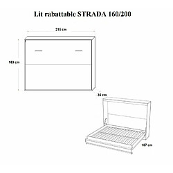 Inside 75 Armoire lit horizontale escamotable STRADA-V2 chêne couchage 160*200 cm.