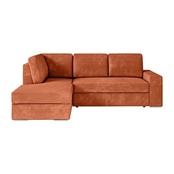 Loungitude Canapé d'angle gauche convertible ARTEMIS 4 places - Velours côtelé terracotta - L246 x P174 x H96 cm ADEN - Canapé d'angle convertible avec coffre en velours côtelé - Angle gauche - Terracotta