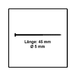 Fischer Vis pour panneaux de particules Power-Fast II FPF II 5,0x45 mm - 500 pièces (670375) tête fraisée + Filetage partiel Torx, galvanisée, passivée bleue