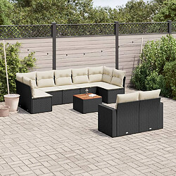 vidaXL Salon de jardin 10 pcs avec coussins noir résine tressée 