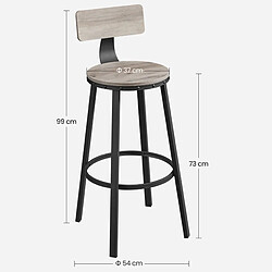 Helloshop26 Lot de 2 chaises de bar tabourets hauts avec dossier siège de cuisine cadre en acier montage facile siège de 73 cm de haut style industriel grège et noir 12_0002533