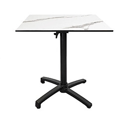 Restootab Table pliable pour terrasse en Compact HPL décor marbre blanc 70x70