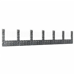 vidaXL Panier de gabion en forme de U avec 7 poteaux Fer 740x20x150 cm 