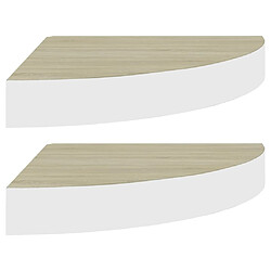 vidaXL Étagères d'angle murales 2 pcs Chêne et blanc 35x35x3,8 cm MDF 