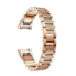 Acheter Wewoo Bracelet pour montre connectée en acier inoxydable serti de diamants Fitbit Charge 2 or rose