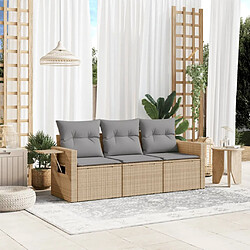 vidaXL Salon de jardin avec coussins 3 pcs beige résine tressée