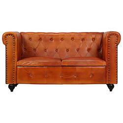 vidaXL Canapé Chesterfield à 2 places Brun roux Cuir véritable