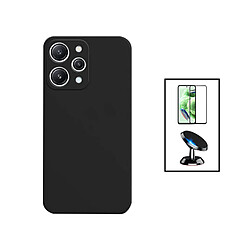 PHONECARE Kit Film Verre Trempé 5D Full Cover + Coque Silicone Liquide + Support Magnétique de Voiture pour Xiaomi Redmi 12 - Noir 