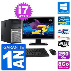 PC Tour Dell 9020 Ecran 22" Intel i7-4770 RAM 8Go Disque 250Go Windows 10 Wifi · Occasion 