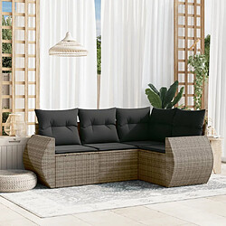 vidaXL Salon de jardin 4 pcs avec coussins gris résine tressée 