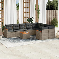 vidaXL Salon de jardin avec coussins 10 pcs gris résine tressée