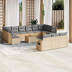 vidaXL Salon de jardin et coussins 14 pcs mélange beige résine tressée 