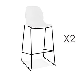 Mes Lot de 2 chaises de bar 52x51,5x111 cm blanches pieds noirs - LAYNA 