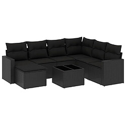 vidaXL Salon de jardin 8 pcs avec coussins noir résine tressée