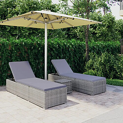 vidaXL Chaises longues de jardin table à thé 3 pcs Résine tressée Gris