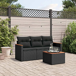 vidaXL Salon de jardin 4 pcs avec coussins noir résine tressée 