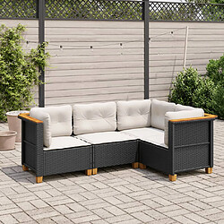 vidaXL Salon de jardin 4 pcs avec coussins noir résine tressée