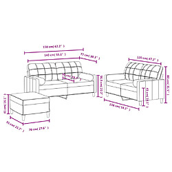 vidaXL Ensemble de canapés 3 pcs coussins gris clair tissu pas cher