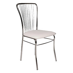 Alter Chaise classique avec assise en éco-cuir, structure en métal chromé, Fauteuil de salle à manger, 54x45h93 cm, Couleur Blanc