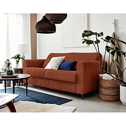 Lisa Design Owen - canapé 3 places convertible - couchage quotidien - matelas 12 cm - en velours côtelé grosses côtes Owen - canapé 3 places convertible - couchage quotidien - matelas 12 cm - en velours côtelé grosses côtes - Terracotta