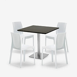 Avis Grand Soleil Lot De 4 Chaises Polypropylène Empilables Table Horeca Noir 90x90cm Yanez Black, Couleur: Blanc