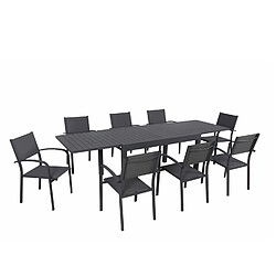 Avril Paris Table de jardin extensible en aluminium 270cm + 8 fauteuils empilables textilène anthracite - MILO 8