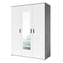 Mes Armoire 3 portes 150 cm décor béton et blanc mat - ASHY 