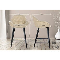 Decoshop26 Lot de 2 tabourets de bar chaises hautes assise effet capitonnée en tissu crème et métal noir 10_0004167