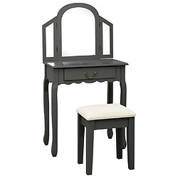 vidaXL Coiffeuse et tabouret Gris 65x36x128 cm Bois de paulownia MDF