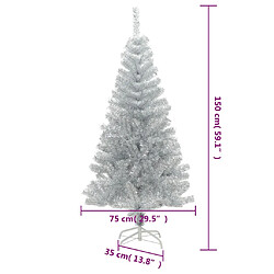 vidaXL Sapin de Noël artificiel avec support argenté 150 cm PET pas cher