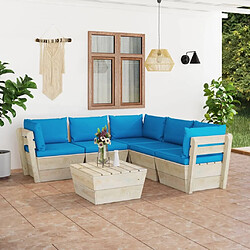 Maison Chic Salon de jardin palette 6 pcs avec coussins - Table et chaises d'extérieur - Mobilier/Meubles de jardin Moderne épicéa imprégné -MN26286