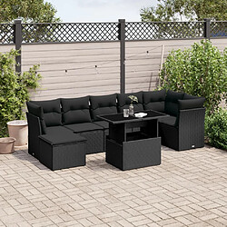 vidaXL Salon de jardin 8 pcs avec coussins noir résine tressée