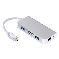 Wewoo HUB 6 en 1 Type C Hubs USB 3.0 Type-C à 2xUSB3.0 RJ45 SD Micro SD PD Port de charge Adaptateur Convertisseur de câble pour ordinateur portable Macbook argent 