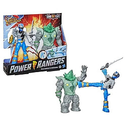 Hasbro Power Rangers - Pack Figurines Battle Attacker Ranger bleu VS Shockhorn - 15 cm