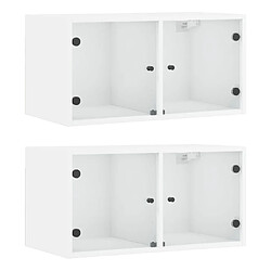 vidaXL Armoires murales avec portes en verre 2 pcs blanc 68,5x37x35 cm