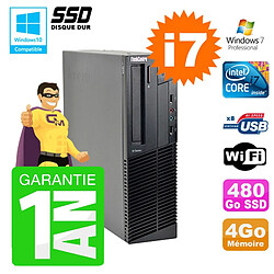 PC Lenovo M91p SFF Intel I7-2600 4Go Disque 480Go SSD Graveur Wifi W7 - Occasion