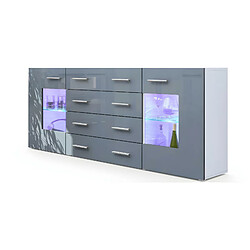 Mpc Buffet Design Blanc Mat Et Gris Laqué Avec LED Bleu (hxlxp): 72 X 166 X 35 