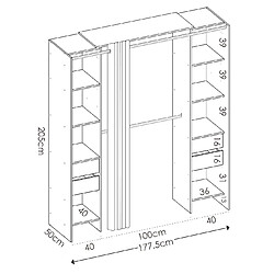 Avis Pegane Armoire dressing avec 4 tiroirs, penderies coloris chêne naturel + rideau - Longueur 180 x Profondeur 50 x Hauteur 205 cm