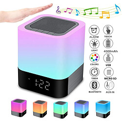 Chrono Haut-parleur Bluetooth Lampe de Chevet Tactile RGB Changement de Couleur LED Enceinte Bluetooth Réveil Veilleuse Portable Lampe de Chevet Reveil Cadeau Ado Fille,Garçons,Enfants(Blanc)