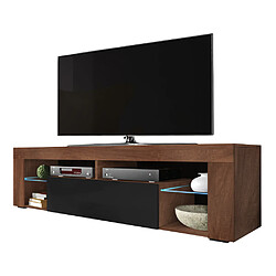 Selsey Meuble tv - BIANKO - 140 cm - noyer mat / noir brillant - avec LED