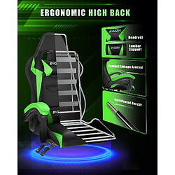 Avis Chaise de jeu avec lumières LED RGB - chaises de jeu vidéo Rattantree - Chaise de bureau ergonomique - Support dorsal haut - Support lombaire - Chaise de jeu PC Vert