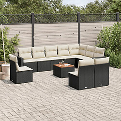 vidaXL Salon de jardin 11 pcs avec coussins noir résine tressée 