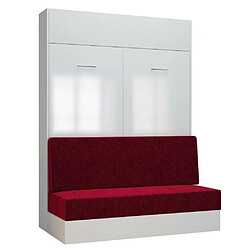 Inside 75 Armoire lit escamotable DYNAMO SOFA façade blanc brillant canapé rouge 140*200 cm