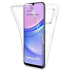 Htdmobiles Coque pour Samsung Galaxy A15 4G / 5G - housse etui silicone gel fine 360 integrale (avant et arriere) + film ecran - TRANSPARENT