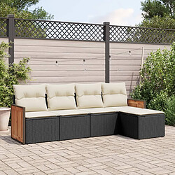 vidaXL Salon de jardin 5 pcs avec coussins noir résine tressée