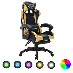 Maison Chic Fauteuil de jeux vidéo avec LED,Fauteuil Gamer du Bureau RVB Doré et noir Similicuir -MN87087