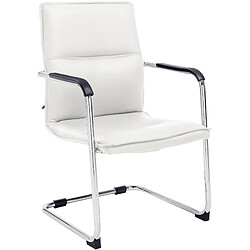 Decoshop26 Chaise de bureau sans roulettes fauteuil visiteur avec accoudoirs en PVC blanc et métal 10_0001924 