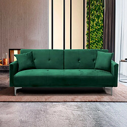 Acheter Modus Sofà Canapé convertible 3 places design clic clac en tissu velours Villolus | Couleur: Vert foncé