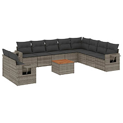 vidaXL Salon de jardin 11 pcs avec coussins gris résine tressée